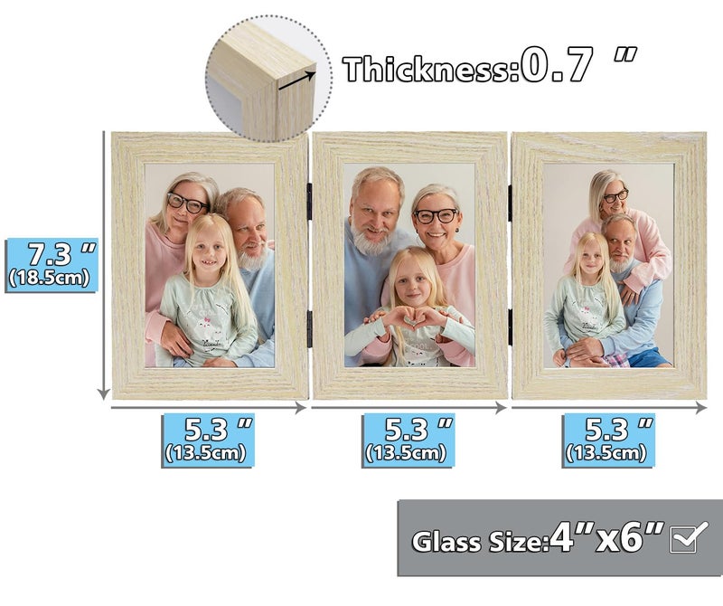Frametory, 3 Picture Frames 4x6 Trifold Photo Frames Collage - Real Glass - Triple Folding (Natural, 1 Pack) - Image 4